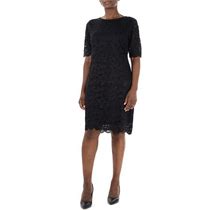 Nina Leonard Lace Elbow Sleeve Dress - Black - Mini Dresses Size Medium