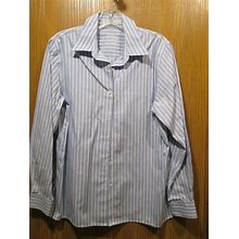 Foxcroft Women Blue & White Striped Long Sleeve Blouse Top Shirt Size