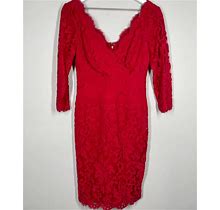 TADASHI SHOJI Red Lace 3/4 Sleeve Sheath Dress 4