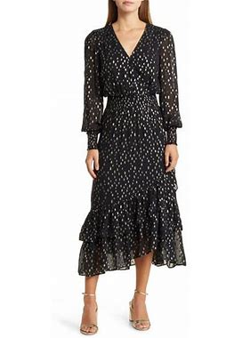 Lilly Pulitzer(R) Cristiana Dot Fil Coupe Long Sleeve Midi Dress In Onyx At Nordstrom, Size 0 Regular