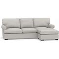 Townsend Roll Arm Upholstered Sofa With Reversible Storage Chaise Sectional, Polyester Wrapped Cushions, Heathered Chenille Pebble | Pottery Barn