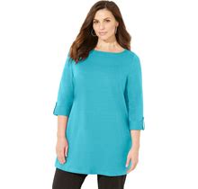 Plus Size Women's Suprema® Boatneck Tunic Top By Catherines In Aqua Blue (Size 2X)