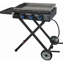 Razor Griddle Portable 3-Burner 30,000 BTU Gas Flattop Grill & Griddle Combo With 25" X 16" Cooking Surface Area, Foldable Cart & Side Shelf, Black