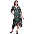 Bimba Cotton Green Amber Flush & Clematis Floral Womens Asymmetrical Pocket Shift Dress Summer Party Midi Dress-Large