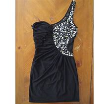 Juniors Ruby Rox Black One Shoulder Sequins Jewels Fitted Short Dress