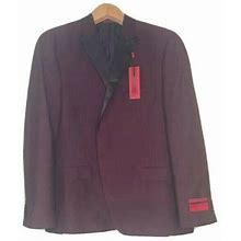 NEW Alfani Mens 48R Evening Jacket Slim Fit Dark Red With Black Satin 2 S Butto