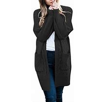 MEROKEETY Women's Cable Knit Batwing Sleeve Chunky Cardigan Open Front Pockets Sweater Coat, Black, S