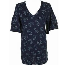 Lucky Brand Navy Tiered Short-Sleeve Floral Print V-Neck Shift Dress