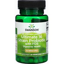 2 X Swanson, Ultimate 16 Strain Probiotic With FOS, 3.2 Billion CFU, 60 Veggie E