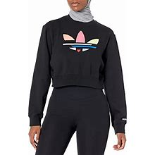 Adidas Originals Women's Adicolor Shattered Trefoil Cropped Sweatshirt, Black, Large