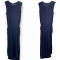 Gap Womens Linen Maxi Tank Dress Size Xs Navy Blue Drop Waist