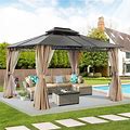 10X12 Double Roof Hardtop Patio Gazebo With Curtains And Netting By ABCCANOPY