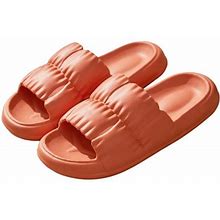 Huanledash 1 Pair Unisex Slippers Pleats Thick Platform Anti Skid Soft Soles Bouncy Sandals For Daily Wear