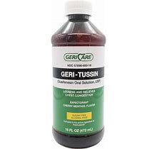 Geri-Care Geri-Tussin Liquid, Expectorant, Guaifenesin USP 100 Mg, Cherry Menthol Flavor, QROB-16-GCP, QROB-16-GCP CS