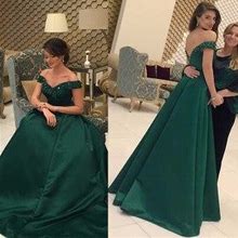 Elegant Emerald Green Beaded Off Shoulder Prom Dress With Open Back
