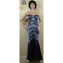 Genuine Xscape Gray Strapless Gathered Front&Back Shiny Dress, 14P Or