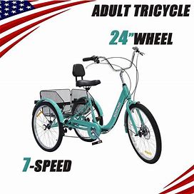 26"/24" 7-Speed Adult Tricycle 3-Wheel W Basket Heavy Duty 330Lbs