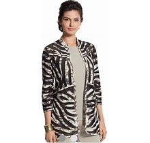 Chicos Travelers Collection Tiger Stripe Applique Jacket (2) Large Black White