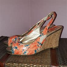 New Directions Shoes | Floral Wedge Sandals Sz 7 | Color: Blue/Orange | Size: 7