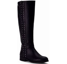 Wanted Womens Black Cushioned Studded Sidecar Round Toe Block Heel Zip-Up Leather Riding Boot 5.5