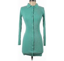 Zara Casual Dress - Mini High Neck Long Sleeves: Blue Solid Dresses - Women's Size Small