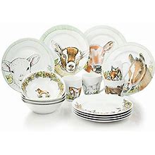 Everything Kitchens 16-Piece Dinnerware Set With Mugs | Barnyard Baby Animals