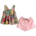 Set For Girls Fly Sleeve Cartoon Prints Dress Princess Dresses Headbands Suit Floral Vest Top Shorts Two Pieces Easter Day Soft Casual Trendy Outfits
