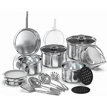 YSSOA 18-Piece Stainless Steel Kitchen Cookware Set, Saucepan, Casseroles With Tempered Glass Lid, Frypan, Steamer, Salad Bowl With Cover, Fryer