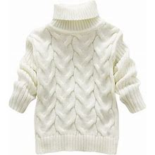 Yinguo Toddler Boys Girls Children's Winter Sweater Solid Color Turtleneck Knitted Top Stretch Shirt For Babys Clothes