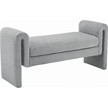 Meridian Furniture Stylus Collection Modern | Contemporary Upholstered Bench With Rich Boucle Fabric And Curved Arms, Grey