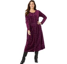 Plus Size Women's 21-Button Velour Dress By Woman Within In Deep Claret Floral Paisley (Size 12)