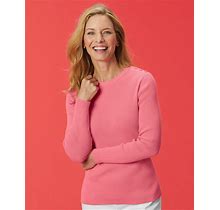 Blair Women's Ribbed Cotton Button-Trim Crewneck Sweater - Pink - PL - Petite