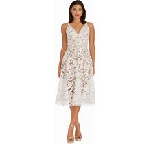 Dress The Population Blair Lace Midi Dress - White/Nude - Size M