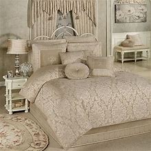 Touch Of Class Traditional Grandview Jacquard Woven Damask Champagne Chenille Oversized Comforter Set Queen
