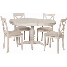 Tyware White Elegant 5-Piece Dining Set In Antique Finish - Solid Wood & Mdf Round Table With Kitchen Chairs Perfect For Dining Rooms Breakfast Nooks