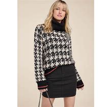 Women's Chunky Knit Houndstooth Turtleneck Sweater - Black Multi, Size 2X By Venus