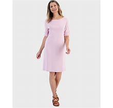 Style & Co Women's Cotton Boat-Neck Elbow-Sleeve Dress, Created For Macy's - Lilac - Size M