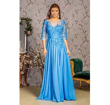 Beaded Long Formal Mother Of The Bride Dress, Perry Blue / XL
