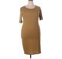 Lularoe Casual Dress - Midi Crew Neck Short Sleeve: Tan Dresses - Women's Size 2X