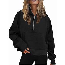 Ceboyel Womens Quarter Zip Sweatshirt 2023 Fleece Oversized Sweaters Cropped Pullover Hoodies Fall Trendy Outfits Clothing
