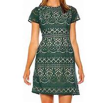 Adrianna Papell Lace Detail Short Sleeve Mini Dress Hunter Green