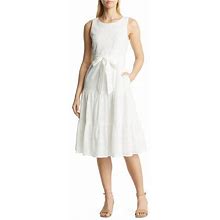 Tahari ASL Sleeveless Eyelet Tiered Dress In Ivory At Nordstrom, Size 12