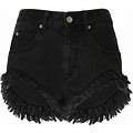 Isabel Marant Women Eneidao Fringed Cotton Denim Shorts Washed Black 36