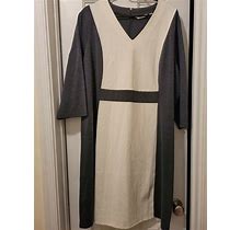 26W, LIZ Claiborne Women's Dress, Creme White & Gray Faux Belt Line, Size 26W