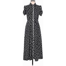 ALEXACHUNG Casual Dress - Midi Collared Short Sleeves: Black Print Dresses - Women's Size 6