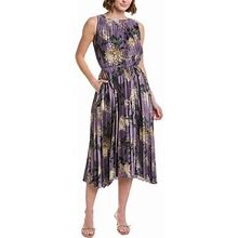 Vince Womens Lilac Pleated Midi Dress, M, Purple