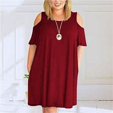 Xiaoffenn Bodycon Dresses For Women, Women's Plush Size Dress Summer Casual Spaghetti Strap Sundress Cold Shoulder Ruffle Sleeves Dresses Wine 12