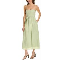 Vince Womens Ruched Midi Dress, S, Green