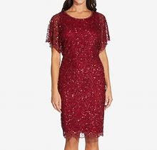 Adrianna Papell Beaded Cocktail Dress With Flutter Sleeves Scallop