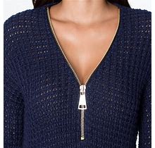 Venus Sweaters | Venus V-Neck Half Zip Up Knit Sweater | Color: Blue | Size: Xs